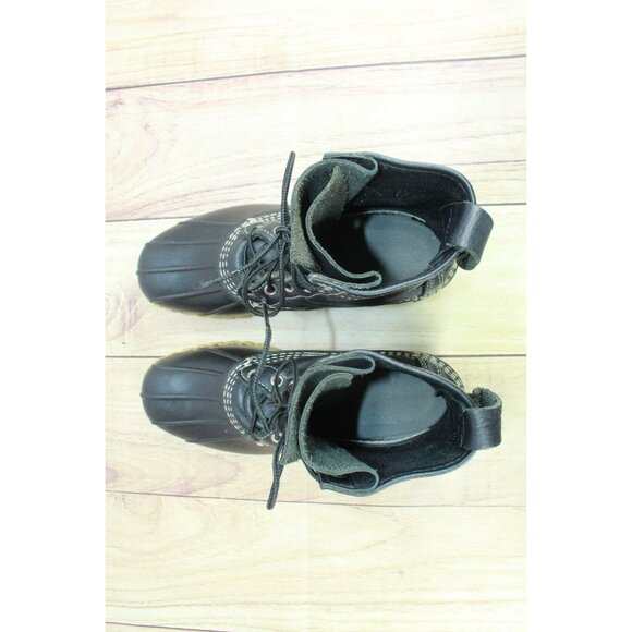 LL Bean Waterproof Black Leather Lace Up Unlined Ankle Duck Boots Size 8 M - Picture 7 of 10